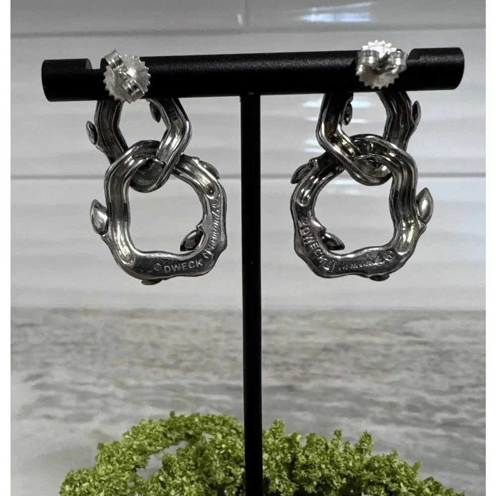 Stephen Dweck Sterling Silver Diamond Twig Branch Dangle Drop Earrings